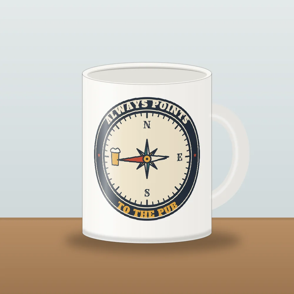 Pub Compass design shown on the White Mug (11 oz)