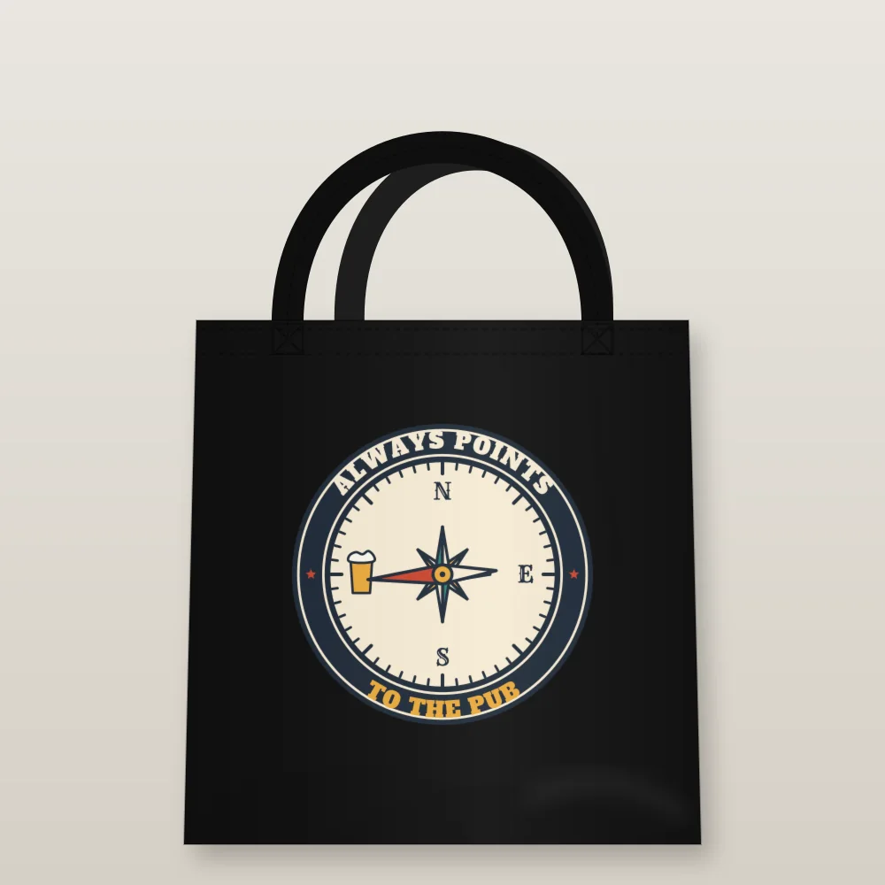 Pub Compass printed on the Tote Bag in Black
