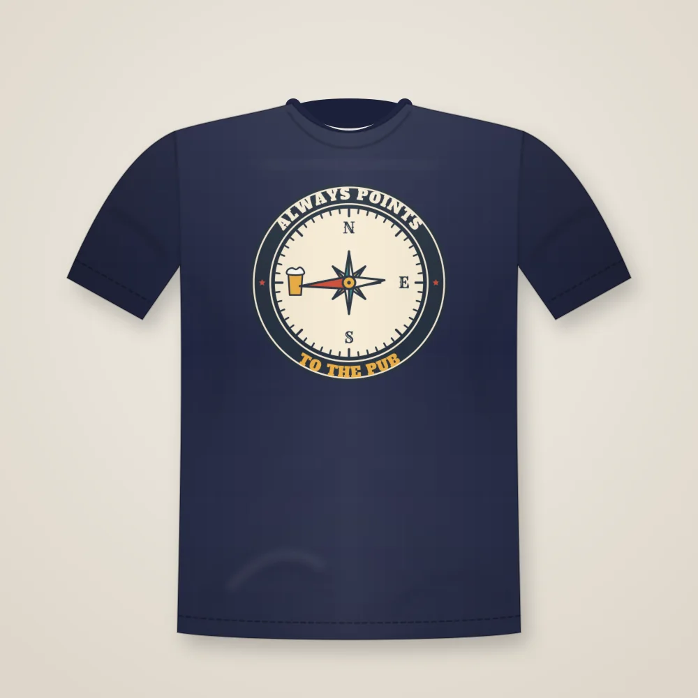 Pub Compass printed on the Unisex T-shirt in Navy