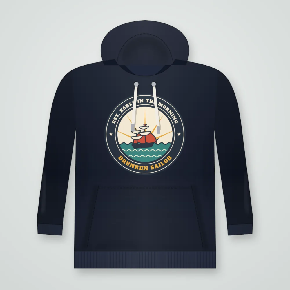 Est. Early in the Morning printed on the Pullover Hoodie in Navy