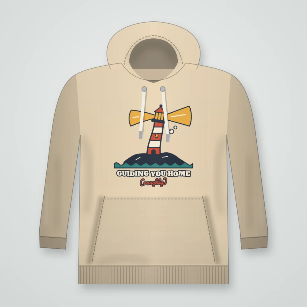 Leaning Lighthouse design shown on the Pullover Hoodie