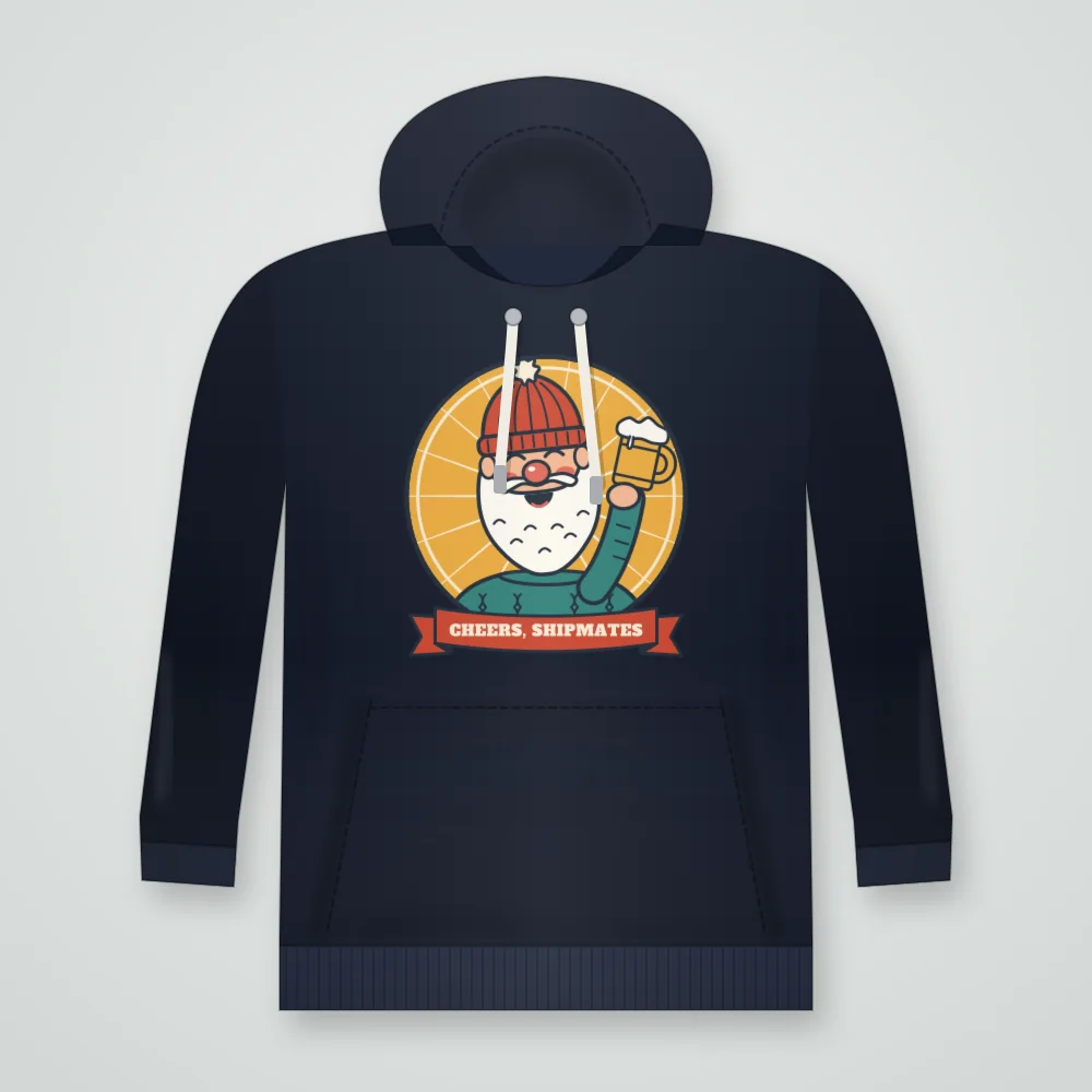 Old Salt: Cheers printed on the Pullover Hoodie in Navy