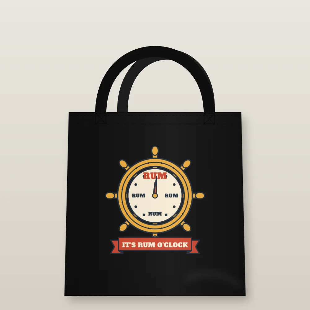 Rum O'Clock printed on the Tote Bag in Black