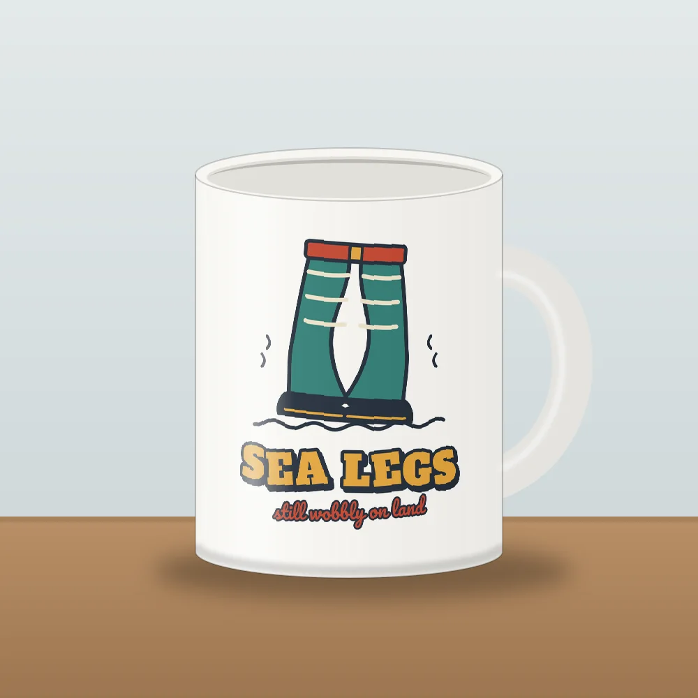Sea Legs design shown on the White Mug (11 oz)