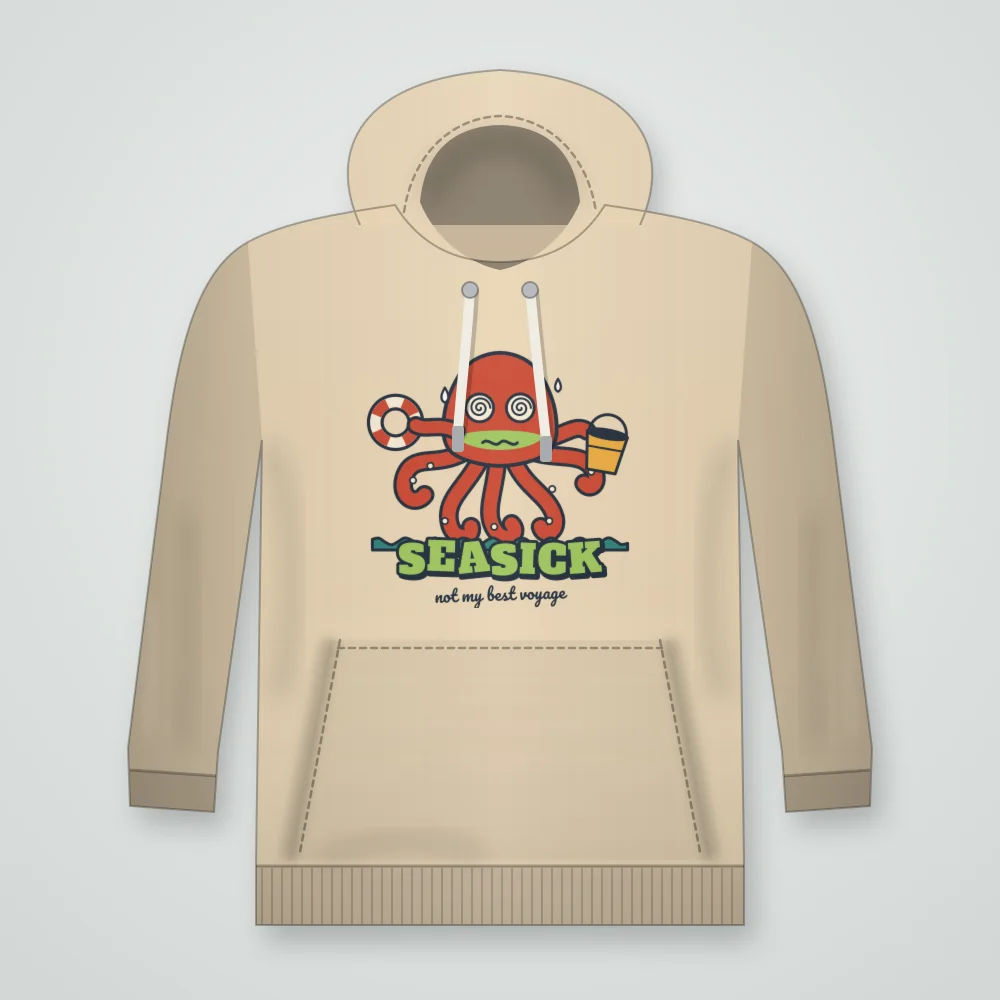 Seasick Octopus printed on the Pullover Hoodie in Sand