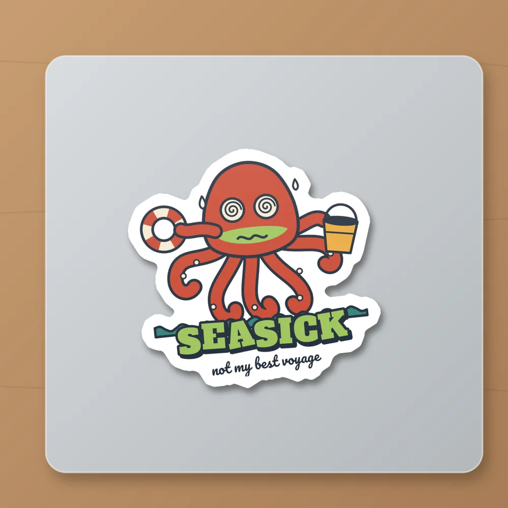 Seasick Octopus design shown on the Kiss-Cut Sticker