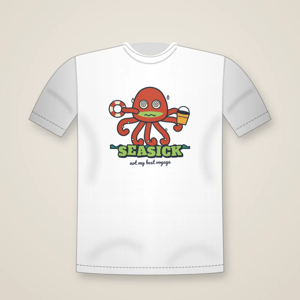 Seasick Octopus design shown on the Unisex T-shirt