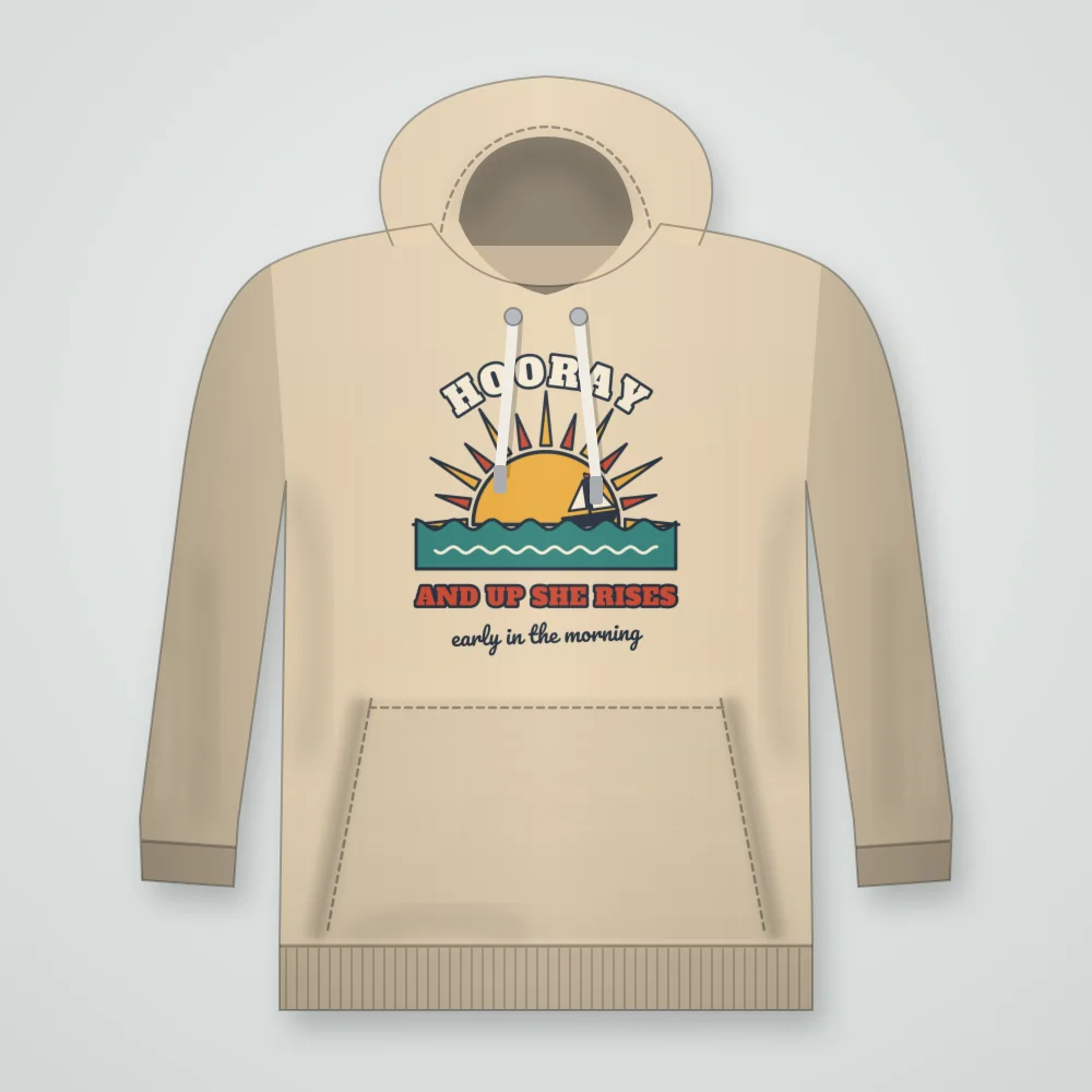 Hooray and Up She Rises design shown on the Pullover Hoodie