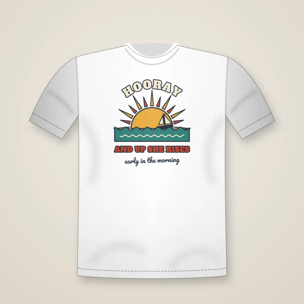Hooray and Up She Rises design shown on the Unisex T-shirt