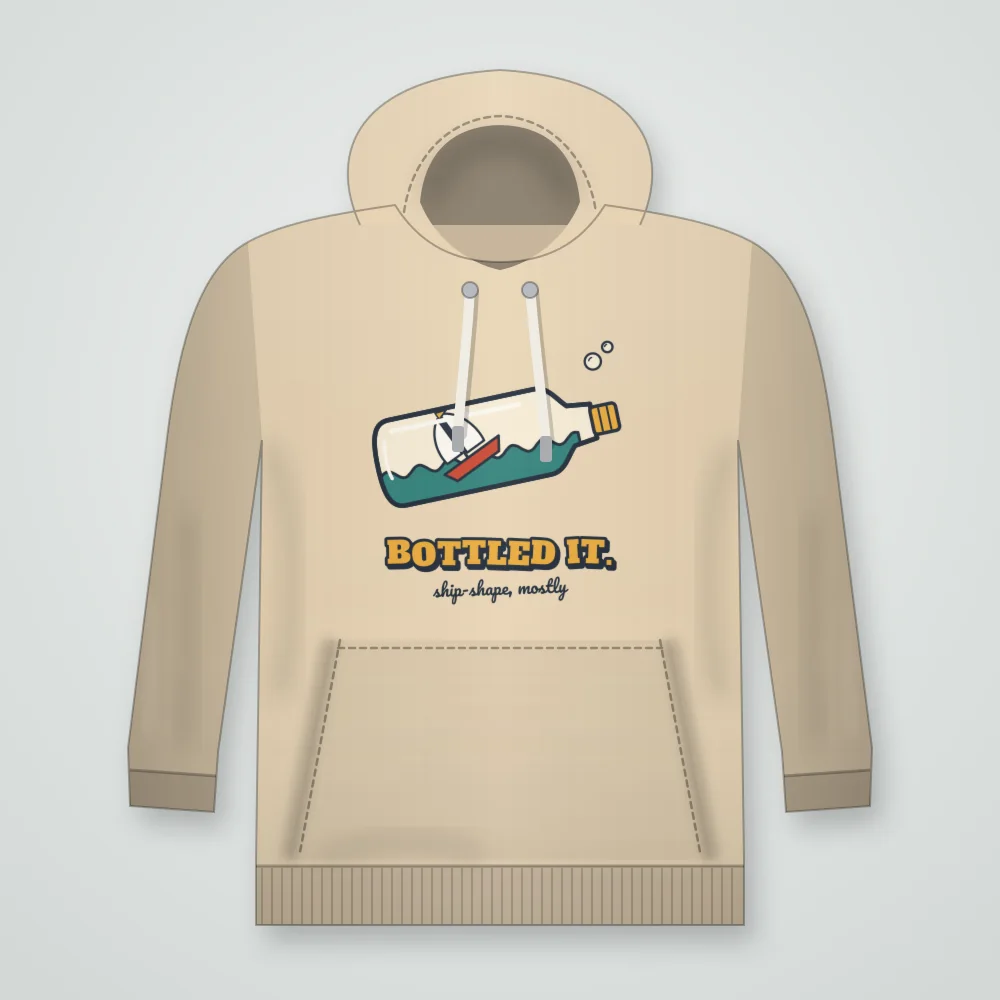 Ship in a Bottle printed on the Pullover Hoodie in Sand