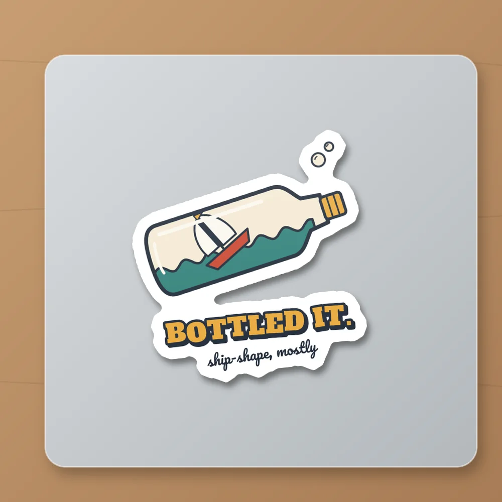Ship in a Bottle design shown on the Kiss-Cut Sticker