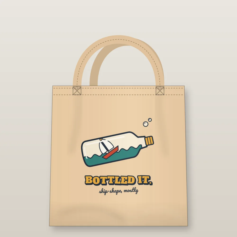 Ship in a Bottle printed on the Tote Bag in Oyster