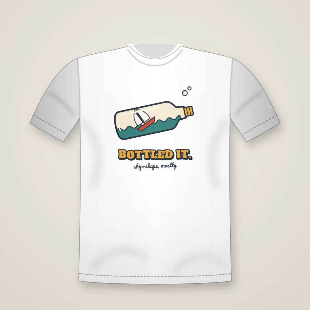 Ship in a Bottle printed on the Unisex T-shirt in White