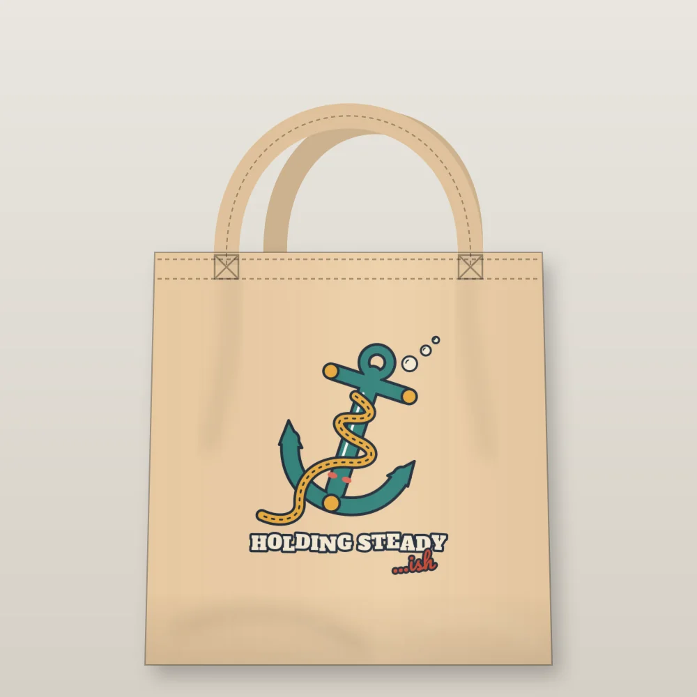 Tipsy Anchor printed on the Tote Bag in Oyster