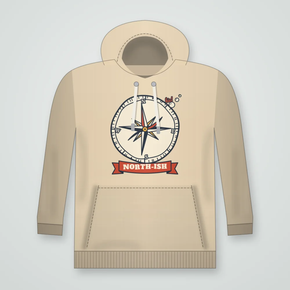 Wonky Compass printed on the Pullover Hoodie in Sand