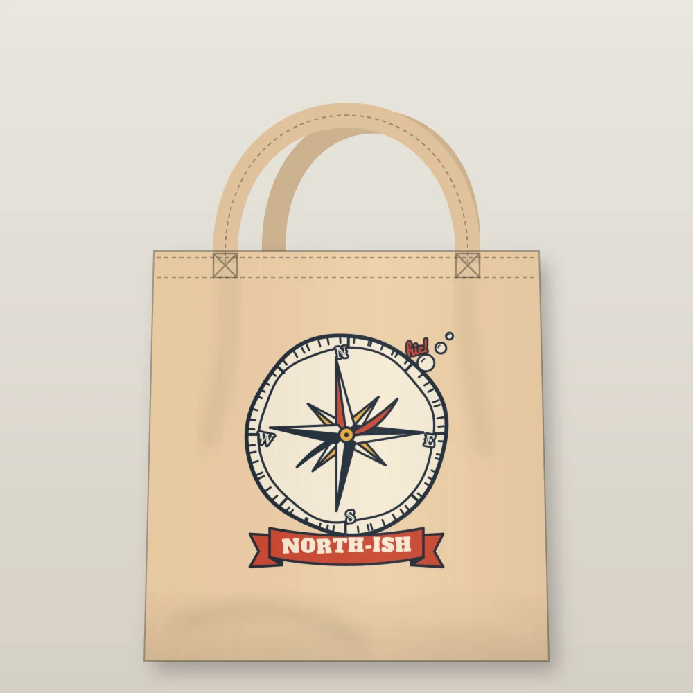 Wonky Compass printed on the Tote Bag in Oyster