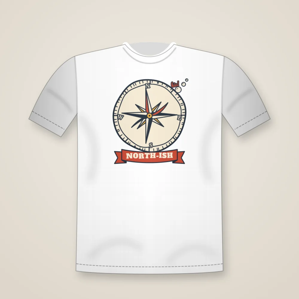 Wonky Compass printed on the Unisex T-shirt in White